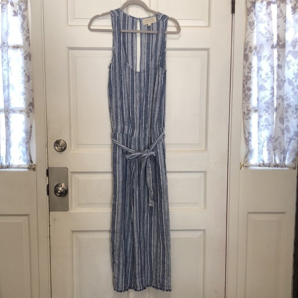 ANTHROPOLOGIE Cloth & Stone Linen Jumpsuit Blue Sleeveless Romper Size Small - Picture 3 of 13
